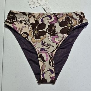 Cupshe Floral Bikini Hi Cut Bottom Pruple Pink Shimmer Size Medium NWT